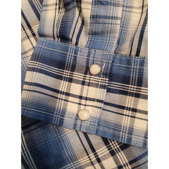 Wrangler Western Pearl Snap Plaid Long Sleeve Nutton Down Men XXL 2XL Rodeo Blue - Picture 3 of 11